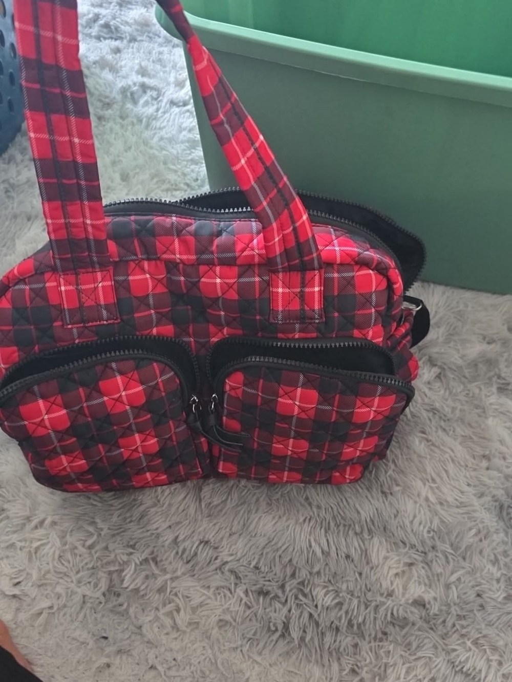 Red and Black Plaid Quilted Tote Bag